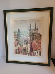 Gorgeous RoofTops Of Prague By Czech Artist Prochazka 16″ X 19″