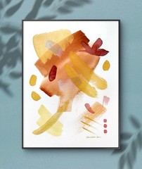 Original Abstract Watercolor Painting 12 x 9 Gold Orange Art Home Decor