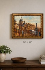 VINTAGE WEBER SIGNED EUROPEAN STREET SCENE OIL PAINTING FRAMED 12×16