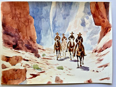 Western Riders Horseback Watercolor Painting, 9×11 inches, Original Art