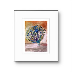 Colorful Peacock Abstract Impressionist Original Watercolor Painting 8×10