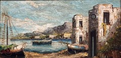 VTG c 1960’s Original Textured O/C „Mediterranean Harbor Scene“ Signed A. Luise!