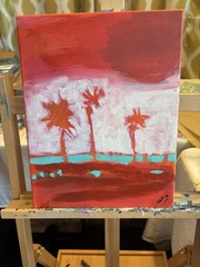 Crimson Horizon Palms Landscape 11×14 Abstract Impression Original Fine Art