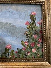 “Pink Calm” Floral Acrylic Painting Signed Holly Nellis Gold Framed Wall Art