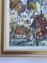 SOFIA CZEKAY PAINTING MID CENTURY TOWN VILLAGE STREET VIEW MID CENTURY MODERNISM