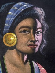 Vintage 1969 Cyulang Tribal Women Original Velvet Portrait Paintings Pair Signed