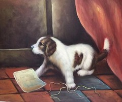 10″x8″ 100% Hand Painted Oil Painting on Canvas-unframed-Cute dog Puppy Animal
