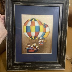 Joyce Roybal Children playing instruments in a Hot Air Balloon Painting W/ Frame