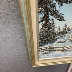 Beautiful Textured Vintage Winter Snow Landscape Oil Paint Signed Husshey 90