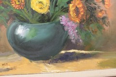 Vintage Bouquet of Flowers Still Life Oil Painting On Canvas Signed Meri