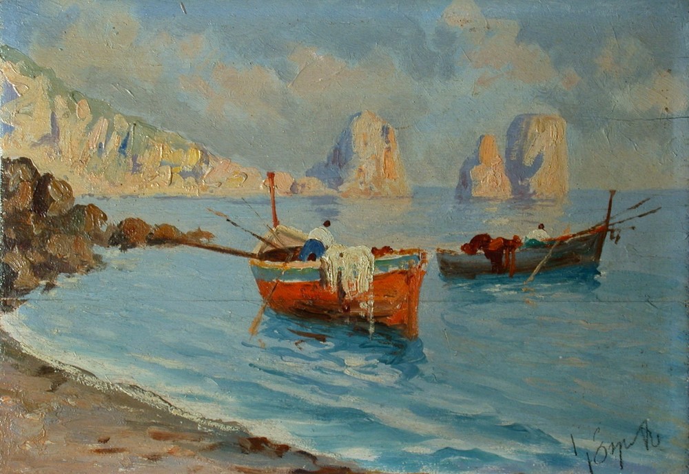 Gaetano ESPOSITO (1858-1911) Fishing Boats on the Coast off Capri.