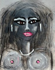 SHIPS FREE BEAUTIFUL PORTRAIT LADY upcycled PAINTING original SWARTZMILLER ART
