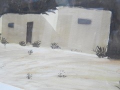SGND VINTAGE WATER COLOR PAINTING ADOBE SANTA FE DESERT NATIVE NEW MEXICO