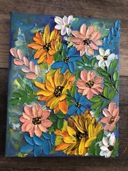 ORIGINALOil Painting Stretch 2 Canvas 8 x10 in Palette Knife sunflowers
