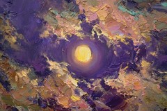 Original Oil Painting Moonlight Night Landscape Lake Art Canvas by A Onipchenko