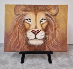 Safari Lion Head Portrait Oil Painting for Wildlife Lovers Animal Art Wall Decor