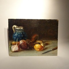 Painting Antique Nature Still Oil On Board Signed And Dated 1893