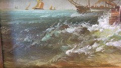 19th or early 20th Century ORIGINAL European OIL on board, Ships at Sea