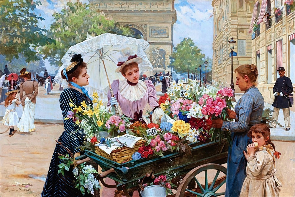 A Flower Seller Painting by Louis Marie de Schryver Reproduction