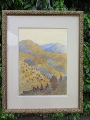 1923 Framed Charles S Rawles Watercolor Painting Mountains Trees 15.25″ x 19.25″
