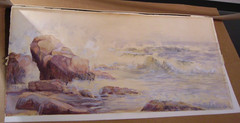 19th c. Seascape Rocky Coastal Watercolor Painting by Granville Perkins