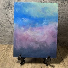 8″ x 10″ Original Acrylic Painting Clouds Sky Art Canvas Panel Decor With Easel