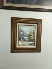 Vintage Framed Winter Landscape Oil Painting On Hard Board