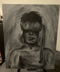 Handmade Black And White Portrait – 20”x16” Canvas Panel – Acrylic Paint