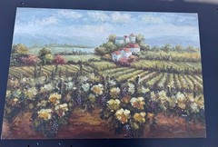 Large Original Oil Painting 36×24 Tuscany Vineyard Landscape Signed