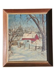 Vintage Hand Oil Painting On Canvas Board Signed Wooden Frame 24×28 Inches