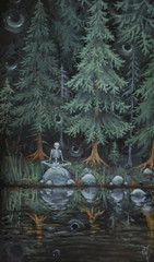 Surreal Forest Skelly Painting 25.5×15.5in