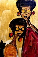ORIGINAL ACEO PAINTING WOMAN CAT BLACK KITTEN Miniature Card By Carole Collins