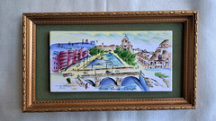 Vintage Small Tile Painting Paris France Seine River Mid-Century Art Signd Japan