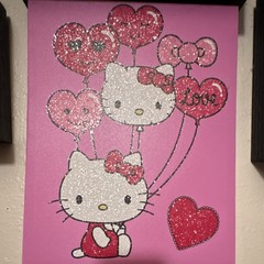 Sanrio Hello Kitty Pink Canvas Painting w/ Glitter Hearts & Balloons