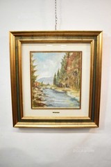 Framed Painted Picture Depicting River In Forest A.zanvettor 69×64
