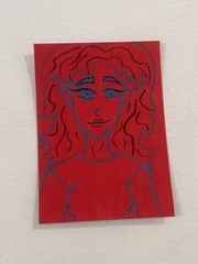 ACEO Watercolor Paper Acrylic Painting Original Mini ATC Title Blue Lady In Red