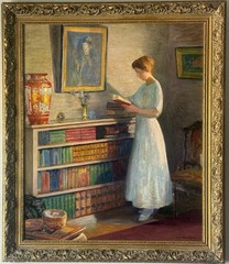 WILLIAM JOHN EDMONDSON ANTIQUE ROARING 20s WOMAN INTERIOR OIL PAINTING VINTAGE
