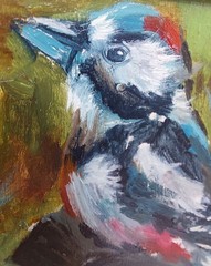Woodpecker Original Oil Painting Bird Framed Miniature Wall Art 4×4 inch
