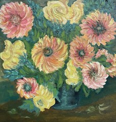 Impressionist Floral Still Life Oil Painting Art Deco 42x42cm