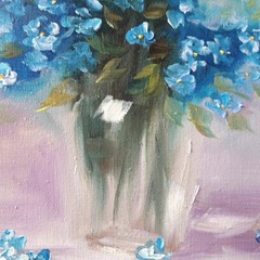 Blue Floral Bouquet Original Oil Painting Impressionist Still Life Wall Decor