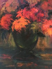 VINTAGE abstract floral flower original oil PAINTING by Walsh 67 modernism mums