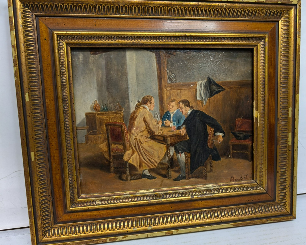 Antique Painting Pub Scene Signed Roybet 1840-1920 ?Att .To