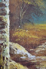 Vintage Fall Colors Aspen Tree Trail Vertical Art Painting Framed Signed MCM
