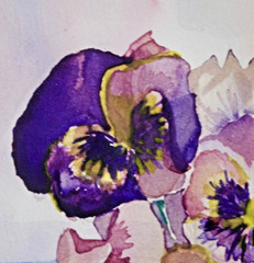 Watercolor- Framed Signed Louise D- Pansies Green Vase Floral Small