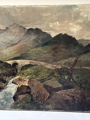 Antique Painting Impressionist Landscape River Bridge Large Oil Mystery 19th