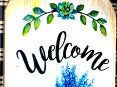 VINTAGE ORIGINAL Welcome Bluebonnets Wild Flowers Oil Panel Painted on Wood