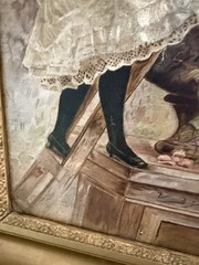 Victorian Oil Painting Young Girl Floral Garden Style On Canvas 1880s