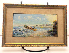 OSWALDO MONCAYO (1923-1984) Miniature Painting – Fishermen/Rowboat