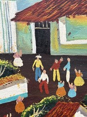 Vintage Costa Rica Folk Art Oil Painting Artist Alier Fernandez 11″x 13″ Framed