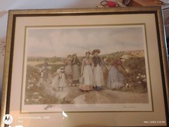 1948 Framed painting „Berry Pickers“ by Jennie Brownscombe Etching by Jas S.King